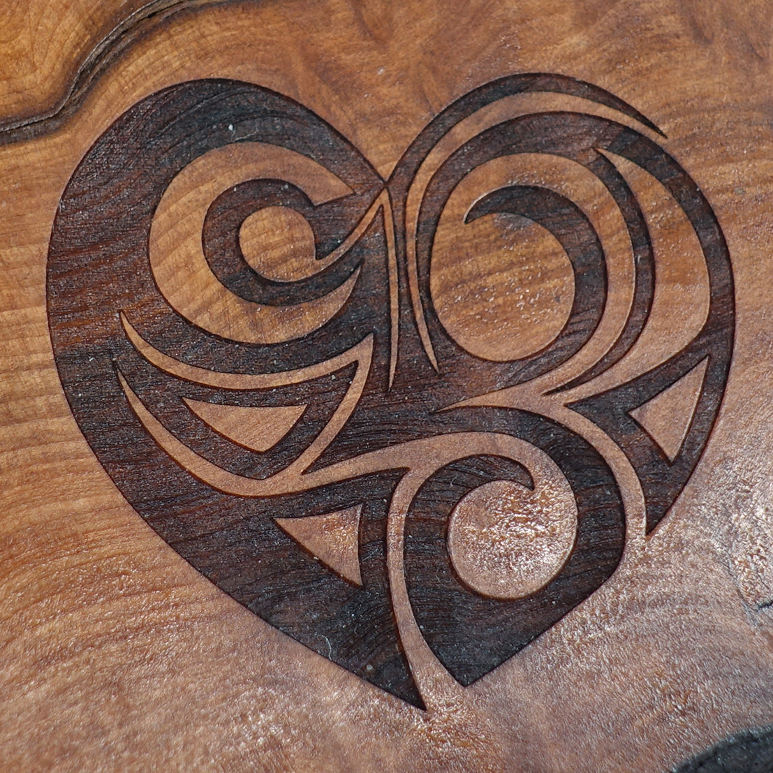 Redwood Keepsake Box with Geometric Heart Design, Box - 15