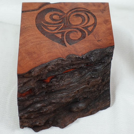 Redwood Keepsake Box with Geometric Heart Design, Box - 15